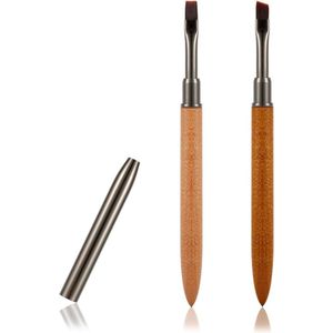 Allecto Plus - Set van 2 Nagelopruimborstels met Builder Gel - Nagelborstels in 2 Stijlen - Schuine en Platte Kop - Houten Handvat - Voor Nagelverlenging en Manicure - Reinigingsgel Polish - Nagelverfborstels