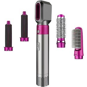 5-in-1 professionele haartool - snel drogende föhn met krultang, volumeborstel, platte borstel en stylingmondstuk om het haar te krullen, stijlen en glad te maken