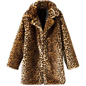 Dames Winter Warme Jas met Luipaard Imitatiebont en Capuchon