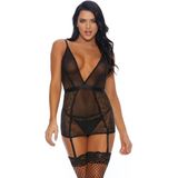 A Sheer Thing Chemise with Garter Straps and Panty - Black XL