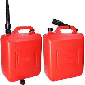 CM Jerrycan/benzinetank - 2x - 20 liter - knalrood - Brandstof jerrycans/benzinetanks - met flexibele schenktuit - 46 x 37 x 17 cm