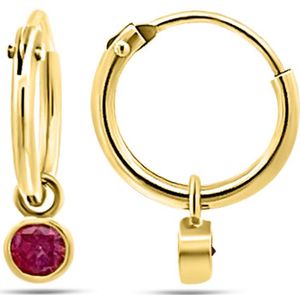 Silventi 9NBSAM-G230178 Gouden Oorringen 11mm met Hangertje - Zirkonia - 3,6mm - Roze - 14 Karaat - Goud