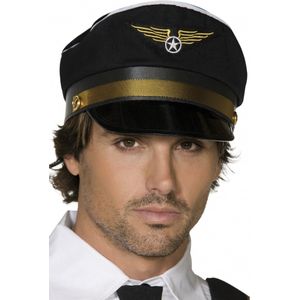 Piloten verkleed set - wings broche speldje - pilotenpet - zwart - heren/dames - carnaval - luchtvaart/vliegeniers