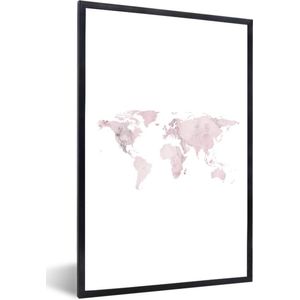 Fotolijst incl. Poster - Wereldkaart - Marmer - Roze - 80x120 cm - Posterlijst