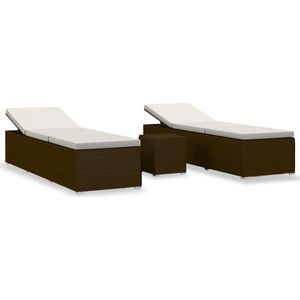3-delige Ligbeddenset met theetafel - Bruin Lounge Set - Loungebed - Tuinset - Buitentijd - Relaxen