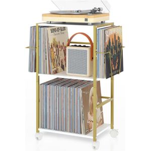 Platenkast - Goudkleurig Design - Meubel Voor Platenspeler En Vinyl - Opslag Voor Tot 150 Platen