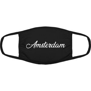 Amsterdam 020 mondkapje | gezichtsmasker | bescherming | bedrukt | logo | Zwart mondmasker van katoen, uitwasbaar & herbruikbaar. Geschikt voor OV