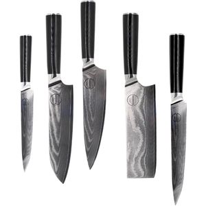 Sumisu Knives - Japanse Messenset Black - 5-delige Messenset - Damascus Messenset Inclusief Giftboxes - Japanse Keukenmessen - Links- En Rechtshandig Gebruik