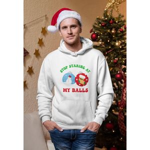 Stop Staring At My Balls - Kersttrui - Kerst Trui Wit - Grappig Kersttrui - Maat XXL - Limited Edition