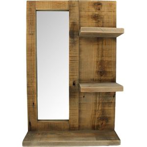 Dijk Natural Collections Wandplank met spiegel - hout - 3 plankjes - bruin- 38 x 12 x 58 cm