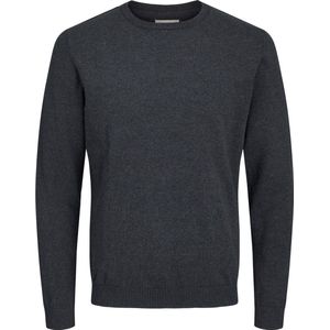 JACK & JONES Basic knit crew neck slim fit - heren pullover katoen met O-hals - donkergrijs melange - Maat: XL