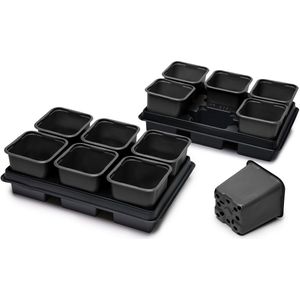 Garronda Kweekset Kweekpotten met schotel - Kamerplanten – Zwart (2 stuks) - GD-VE-Greenhouse