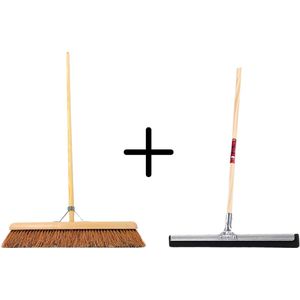 Synx Tools Coco Binnenbezem 60cm + Vloertrekker 35cm met Steel 120cm - Zaalveger – Vloerreiniger – Moppen - Zachte bezem kokos met steel 150cm
