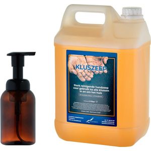 Zeepdispenser 300 ml amber bruin hervulbaar + 5 liter Handzeep Kluszeep navulling