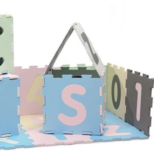 Paco Home Puzzelkleed Speelkleed Kinder Kleed Cijfers Hoofdletters Pastel 36 Puzzelstukjes 32x32 cm x 36 Stk.