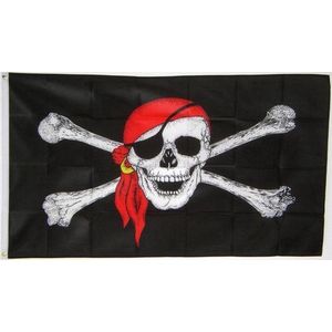 CHPN - Piratenvlag - 90 x 150 cm - Piraten - Piratenfeestje - Piraten vlag - Rood/Zwart/Wit - Themafeest - Pirate flag - Kinderfeestje
