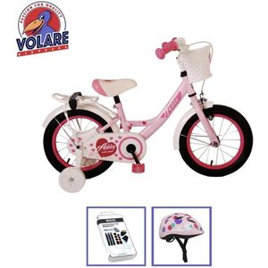 Volare Kinderfiets Ashley - 14 inch - Roze - Inclusief fietshelm & accessoires