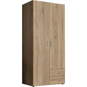 Woonexpress - Baarlo - Draaideurkast - Eiken - 1 Legplank, 1 Roede, 2 Lades