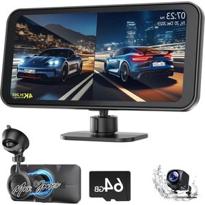 Mrs. Jones Dubbele 4K Dash Cam voor en achter met 6.25'' Carplay scherm - dashcamera voor auto met 1080p back-up camera - ondersteuning 5G/2.5G Wifi GPS-navigatie - afspelen muziek/video 24H .