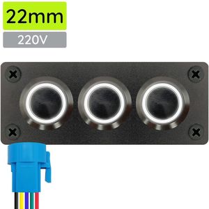 ProRide Metalen pulsschakelaar 220V OFF-(ON) - Inbouwpaneel drievoudig - 22mm - IP67 - LED indicatie Wit