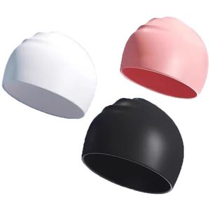 Set van 3 siliconen badmutsen voor volwassenen - Zeer elastische badmuts - Waterdichte siliconen - Geschikt voor lang en kort haar - Unisex - Badmuts in één maat - Wit, zwart, roze