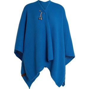 Knit Factory Jazz Gebreid Omslagvest - Dames Poncho - Wikkelvest - Gebreide blauwe poncho - Gebreide mantel - Winter poncho - Dames cape - One Size - Cobalt