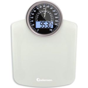 Hybride 2-in-1 Personenweegschaal - Digitaal en Analoog, Tot 180 kg, Groot Display, Dikte Geharde Glas, Wit