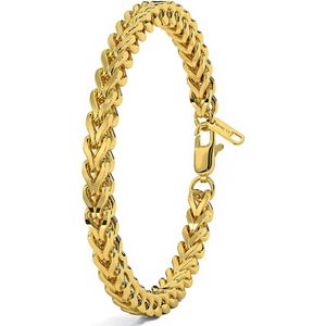 Malinsi® Armband Heren en Dames - Gold Plated RVS Schakel 4mm - 19 + 1,5 cm Verlengplaat - Armbandje Mannen