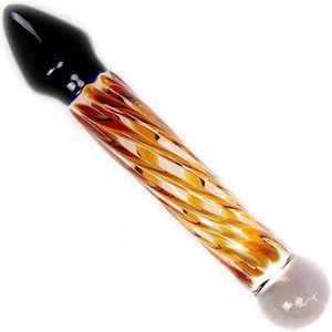 Glazen Dildo Rocket - zwart/geel
