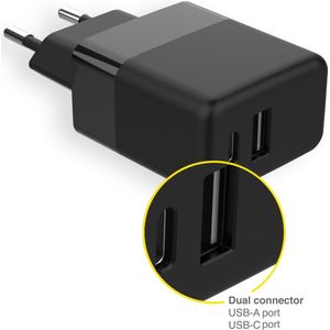 Eisenz 20W Power Adapter - USB C Adapter - USB A Adapter - Universele Oplader - Zwarte - Eisenz 20W USB A + USB C Power Adapter