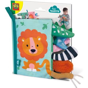 SES Tiny Talents - Sensory soft dierenstaarten boek - Montessori baby boekje stof - knisperboekje