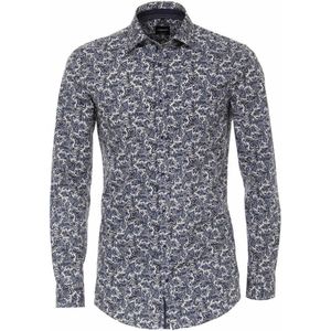 VENTI body fit overhemd - blauw paisley dessin (contrast) - Strijkvriendelijk - Boordmaat: 43