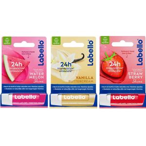 Labello Stick - Watermelon / Vanille / Strawberry - Voordeelverpakking 3 x 4.8 ml