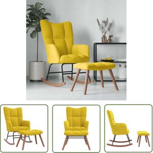 The Living Store Schommelstoel met voetenbank fluweel mosterdgeel - Schommelstoel - Lounge Chair - Wiegstoel - Relaxchair - Fauteuils Inclinables