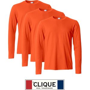 Clique 3 pack lichtgewicht T-shirt met lange mouwen Diep-oranje maat 4XL