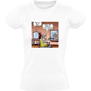 Grappig Dames T-shirt - tv kijken - opa - bejaard - idioot - spiegel