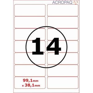Stickervellen A4 - Etiketten, 100 vellen, 14 per vel, 99 x 38 mm - Adresetiketten, Etiketten stickers - ACROPAQ