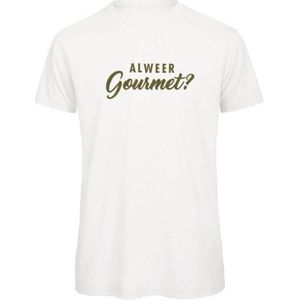 Kerst t-shirt wit XL - Al weer gourmet? - olijfgroen - soBAD. | Kerst t-shirt soBAD. | kerst shirts volwassenen | kerst t-shirts volwassenen | Kerst outfit | Foute kerst t-shirts