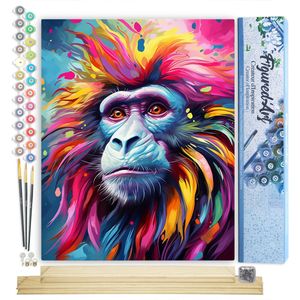 Figured'Art Schilderen op Nummer Volwassenen canvas Kleurrijke Abstracte Baviaan- Handwerk acrylverf Kit DIY Compleet - 40x50cm met DIY houten lijst