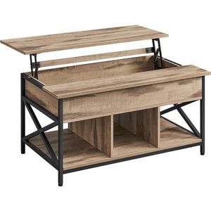 Rootz 2-laags salontafel - Bijzettafel - Spaanplaatstaal - Verstelbare hoogte - 60cm x 100cm x (48-62)cm - Kameelbruin en zwart