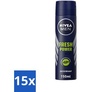 Nivea - Men - Deodorant - Spray - Fresh Power - 48 Uur Lang Werkend - 150 ml - Bulkverpakking - 15 stuks