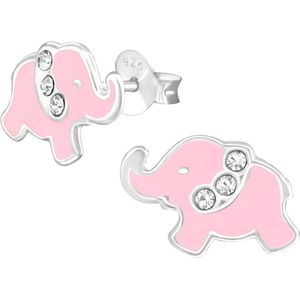 Oorbellen meisje | Kinderoorbellen meisje zilver | Zilveren oorstekers, roze olifant | WeLoveSilver