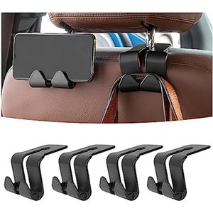 Hoofdsteun Haken voor Auto - 4 Stuks, Dubbele Hangers, 2-in-1 Stoel Organizer, Interieur Opberger voor Tassen, Jassen, en Telefoons - Geschikt voor Alle Auto's