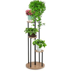 COSTWAY Metalen plantenstandaard, 4 etages, bloementrap voor potplanten, bloempothouder in laddervorm, kunstmarmeroppervlak en gouden frame, plantenrek voor thuis, balkon (zwart)
