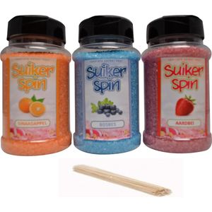 Accessoire voor suikerspinmachine - Suikerspinsuiker fruitmix 2 -  3 x pot á 450 gram - incl. ± 100 stokjes