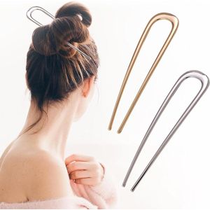 Grote metalen U-vormige haarspelden - French Hair Pin - Franse pin - haarspeld goud zilver - 2 stuks .