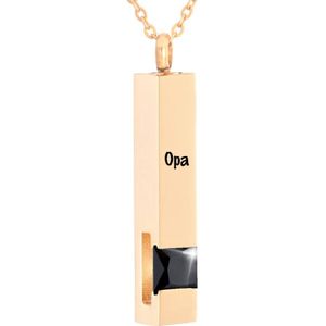Luxe Ashanger | Met Ketting En Gravering | Opa | Assieraad | Rosegoudkleurig Met Zwarte Steen | As Ketting | Gedenksieraad | Urn | Incl. As vuller