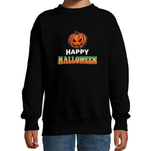 Halloween Pompoen / happy halloween verkleed sweater zwart - kinderen - horror trui / kleding / kostuum 98/104