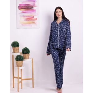 VANILLA - Stars dames pyjama - Pyjamasets - Viscose - Donkerblauw - 1518 - XXL