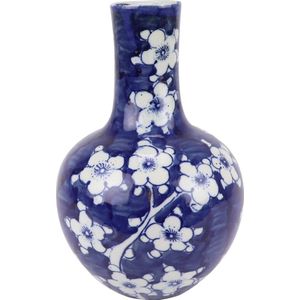 Fine Asianliving Chinese Vaas Blauw Wit Porselein Bloesems D15xH23cm
